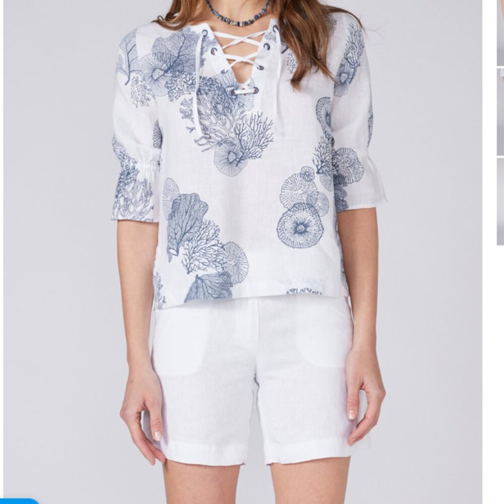 Escales Paris White Linen Bermuda Shorts - Size FR40